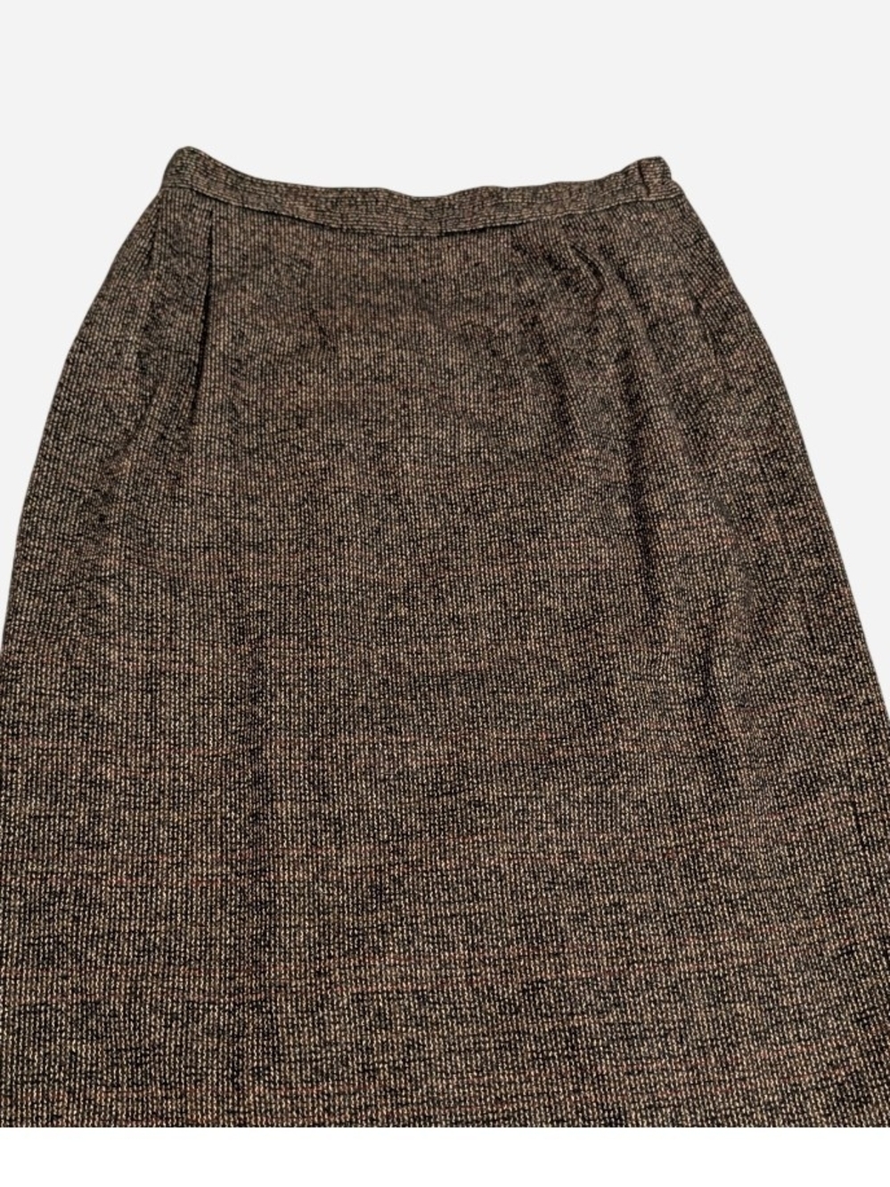 Textured Brown Tweed Pencil Skirt - High Waist